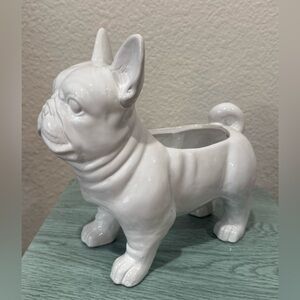 Ashland White French Bulldog Ceramic Planter Or Storage Trinket Holder NWT